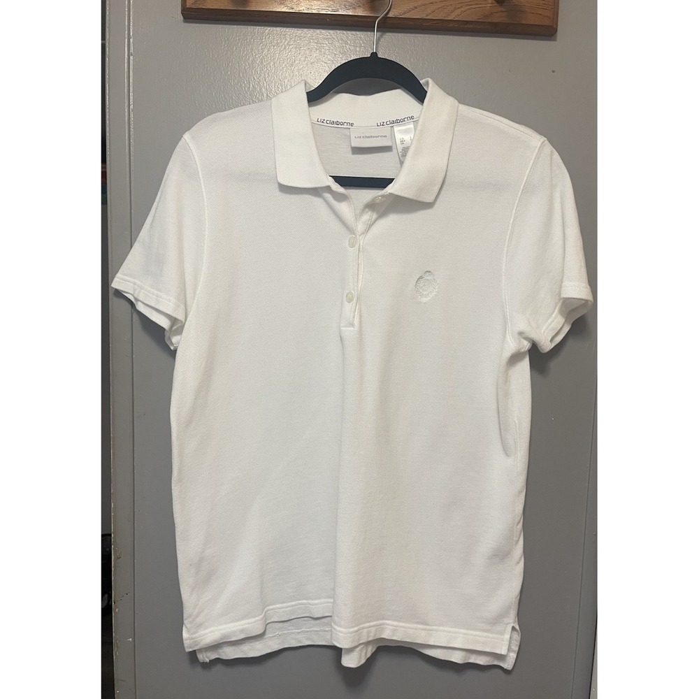 Liz Claiborne Polo Golf Shirt White 100% Cotton Womens Size Large